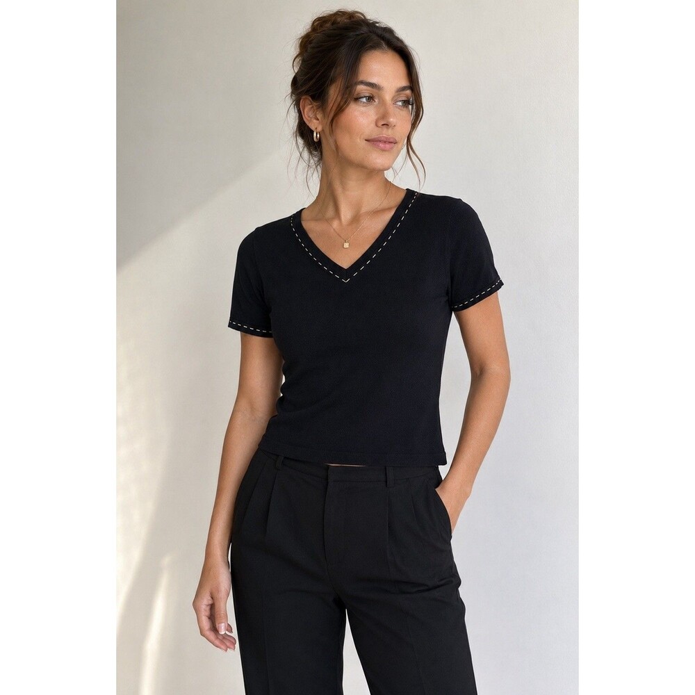 VTG Escio Black Stretchy Silky Nylon Knit Top Womens S Y2K 2000s Career Office